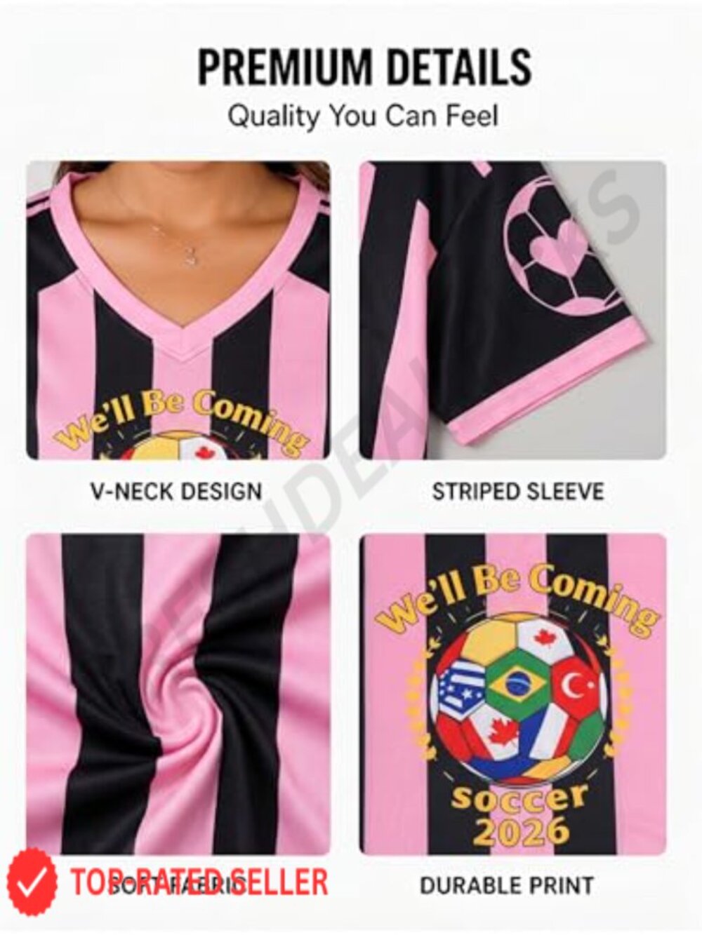 Oversized Plus Size Soccer Jersey V-Neck Tee - 100% Polyester Sports Fan Top - Picture 2 of 5